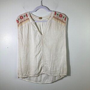 Womens True Craft Embroidered V Neck Top Sleeveless Cream‎ Orange M